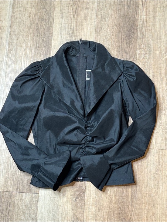 Tadashi Shoji Tops - Vintage Tadashi Black Women's Satin Ruched Front Top With Back Zipper Size 10